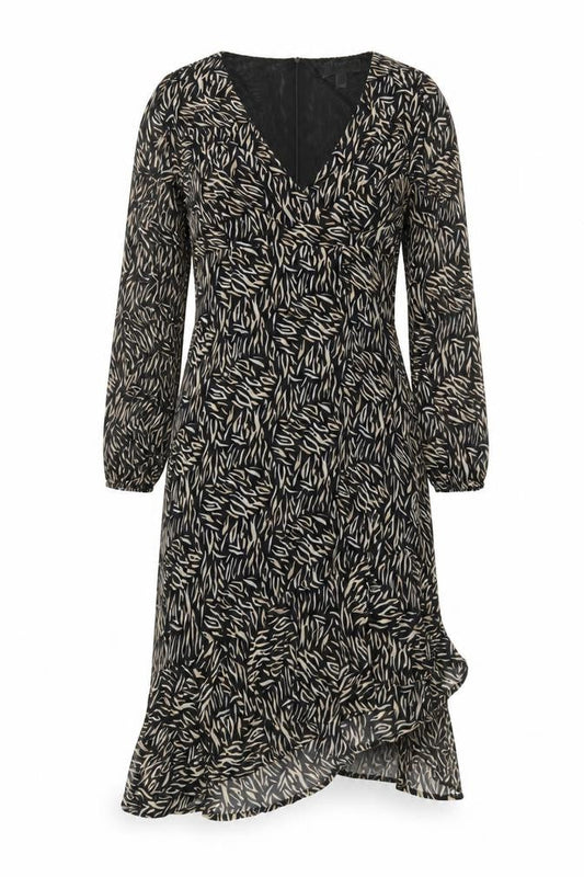 Blue Vanilla Women’s Black Animal Print Ruffle Wrap Dress Size 10