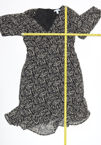 Blue Vanilla Women’s Black Animal Print Ruffle Wrap Dress Size 10