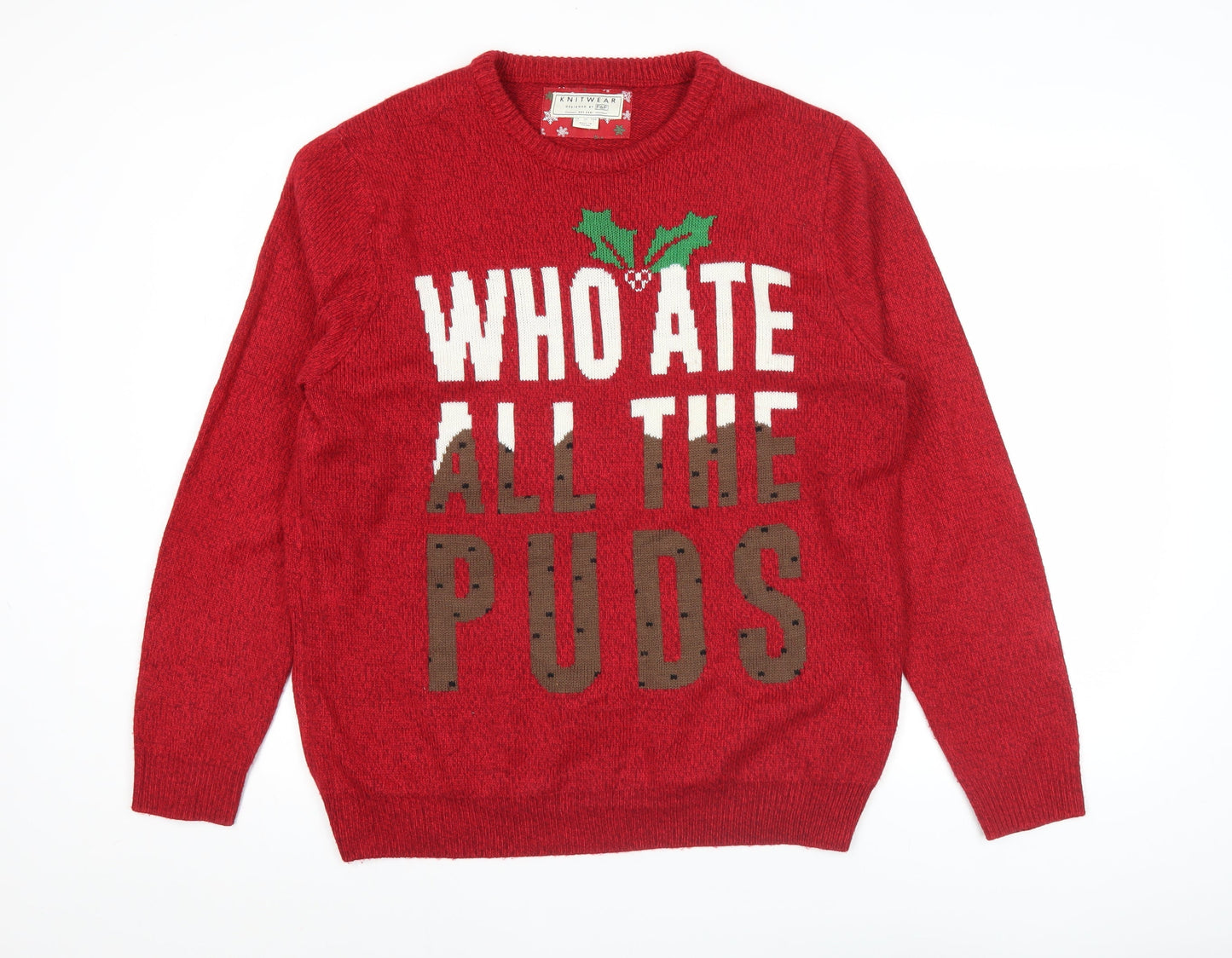 F&F Mens Red Christmas Crew Neck Jumper L Graphic Knitwear