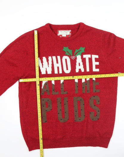 F&F Mens Red Christmas Crew Neck Jumper L Graphic Knitwear