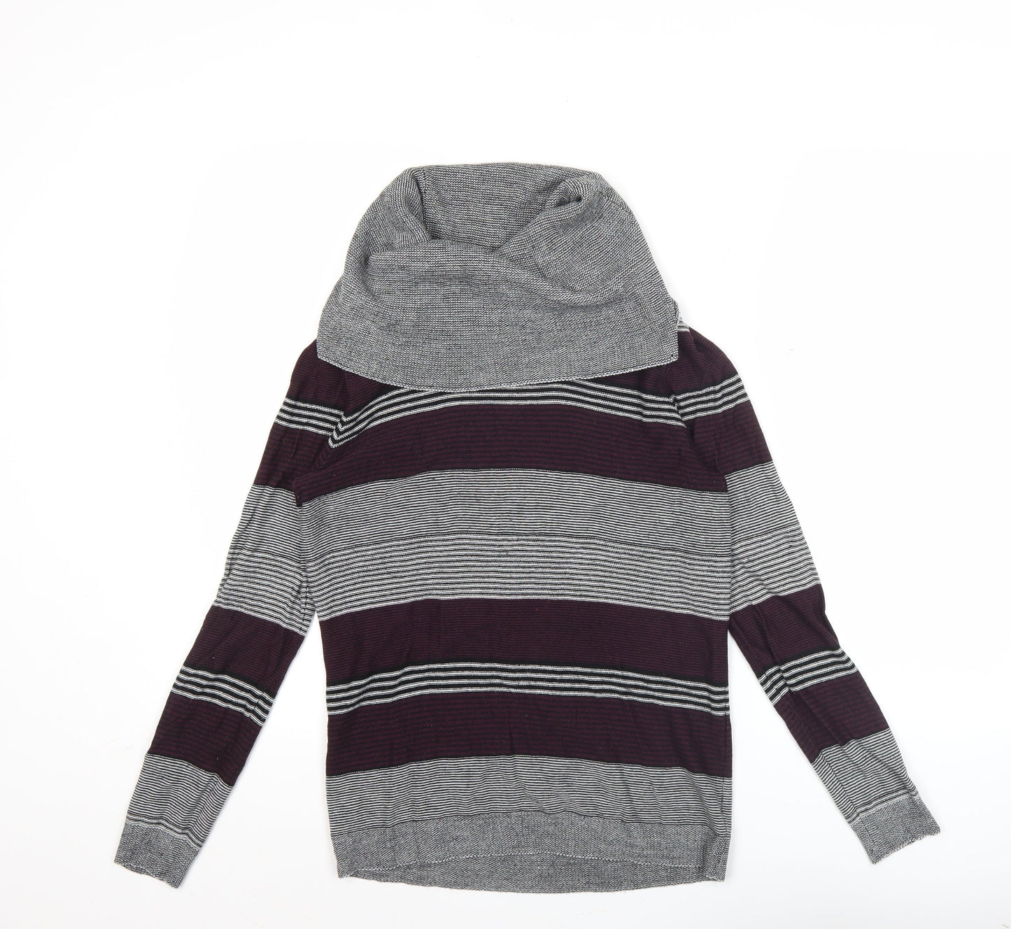 Jeanswest Women’s Grey Purple Striped Cowl Neck Jumper Size M