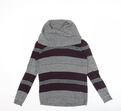 Jeanswest Women’s Grey Purple Striped Cowl Neck Jumper Size M