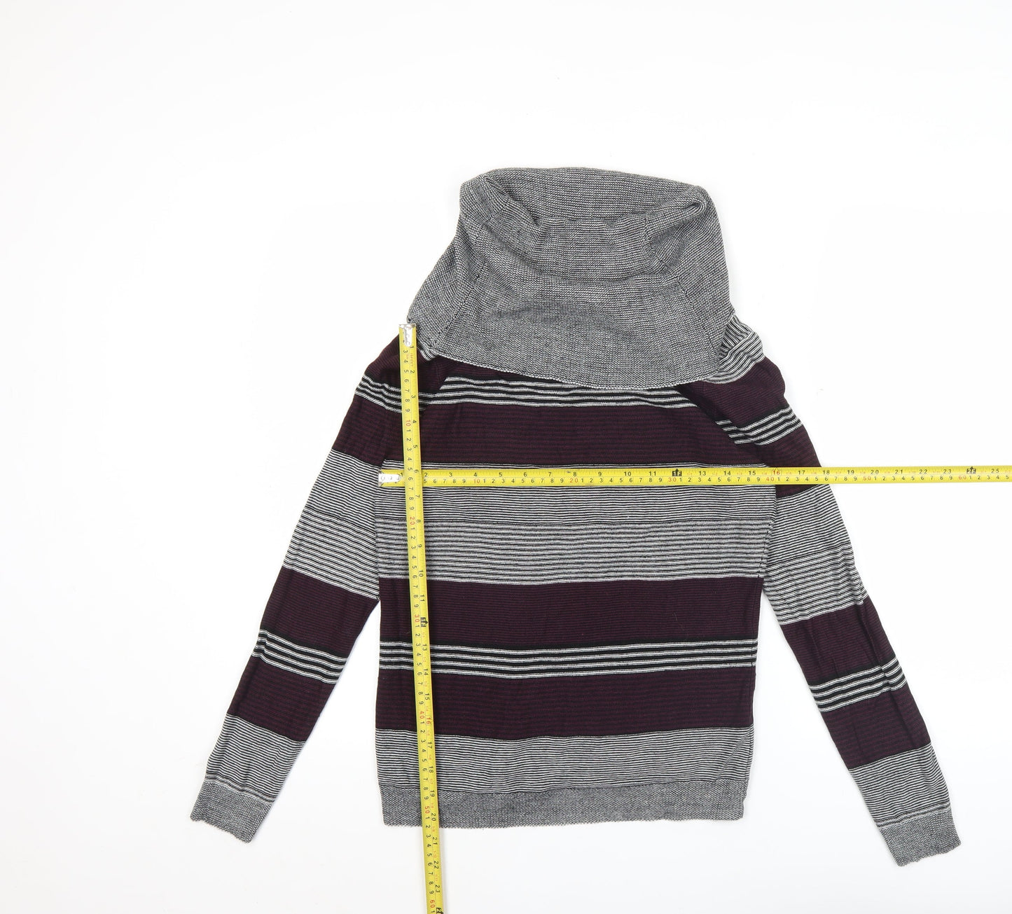 Jeanswest Women’s Grey Purple Striped Cowl Neck Jumper Size M
