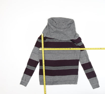Jeanswest Women’s Grey Purple Striped Cowl Neck Jumper Size M
