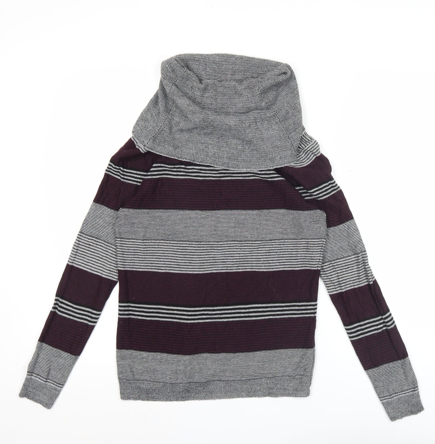 Jeanswest Women’s Grey Purple Striped Cowl Neck Jumper Size M