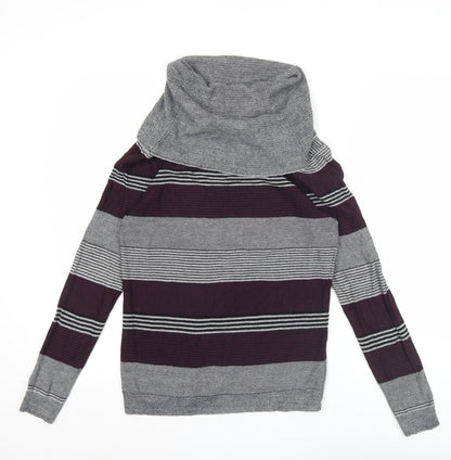 Jeanswest Women’s Grey Purple Striped Cowl Neck Jumper Size M
