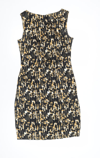 F&F Women’s Black Beige Bodycon Dress Size 10 Sleeveless Ruched