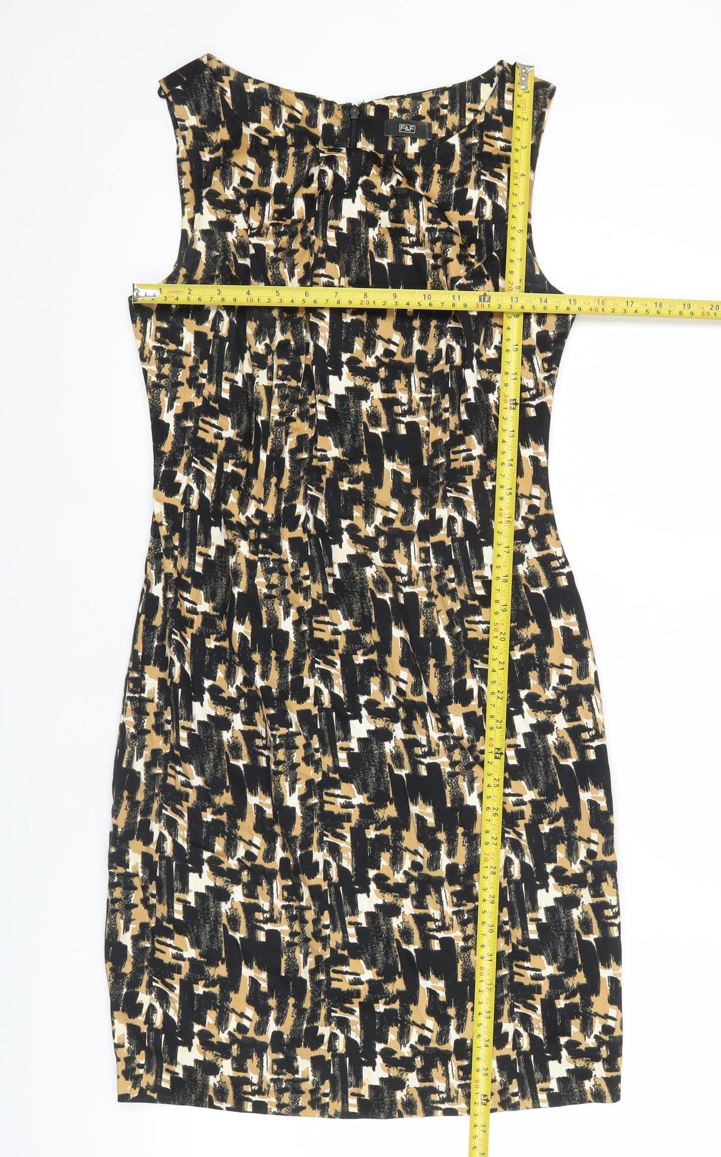 F&F Women’s Black Beige Bodycon Dress Size 10 Sleeveless Ruched