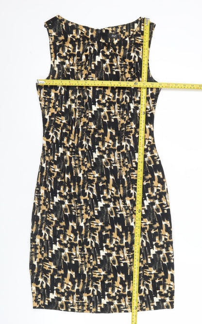 F&F Women’s Black Beige Bodycon Dress Size 10 Sleeveless Ruched