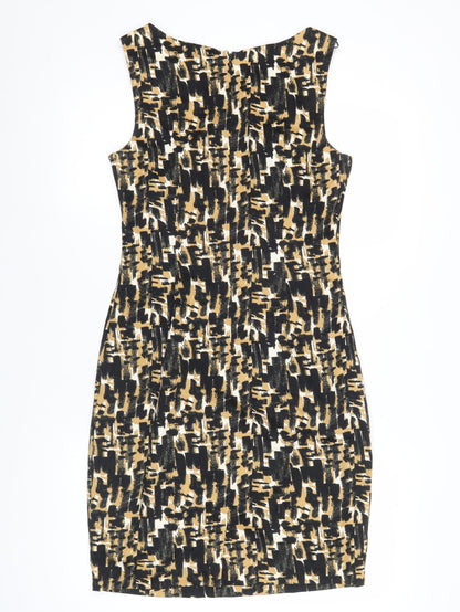 F&F Women’s Black Beige Bodycon Dress Size 10 Sleeveless Ruched