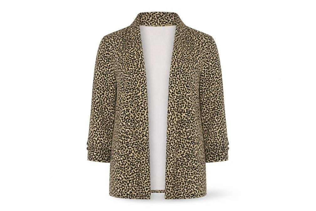 New Look Women Brown Leopard Print Open Jacket Size 8