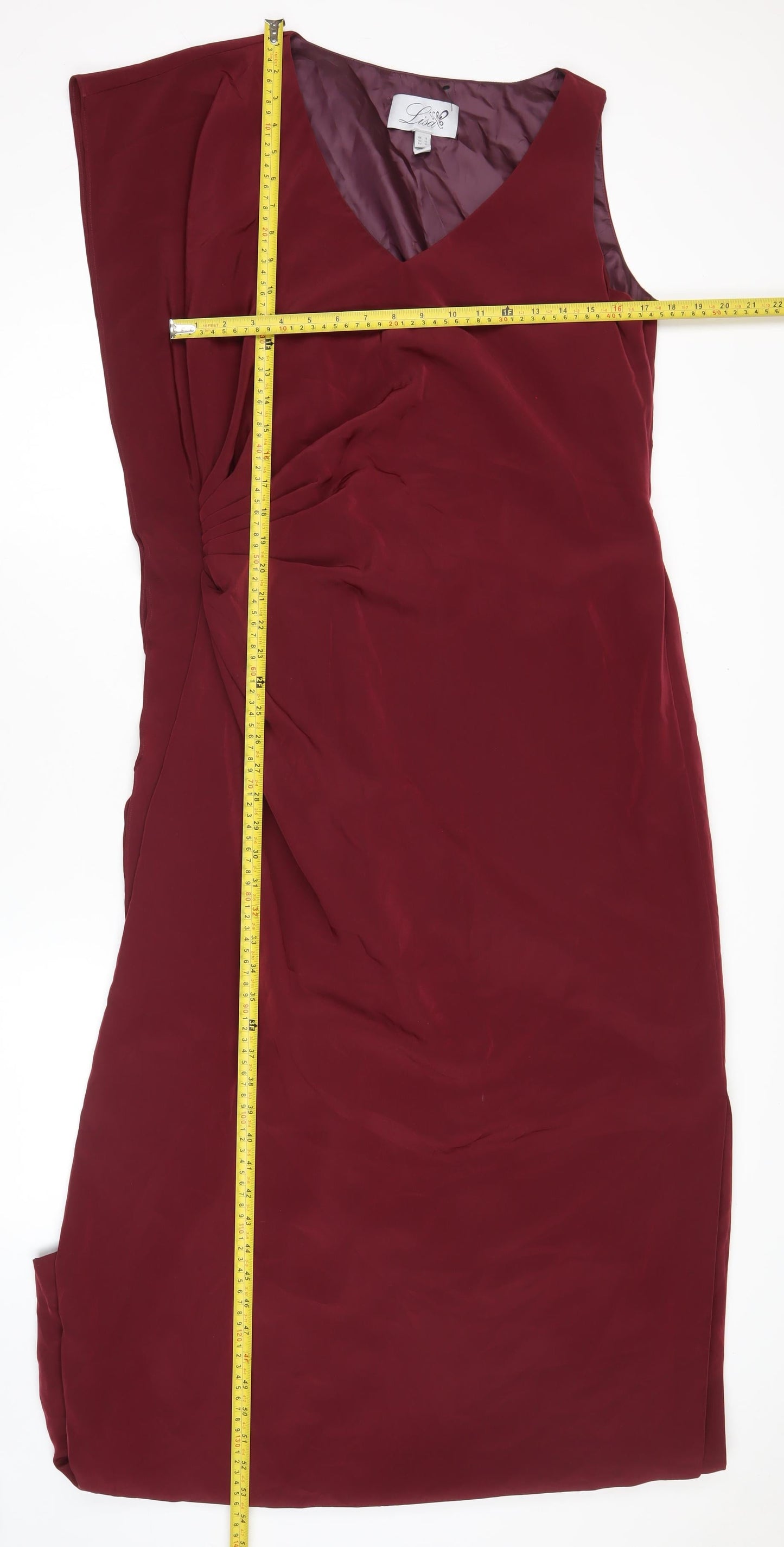Lisa Womens Red Size 14 Sheath Cocktail Dress Ruched Sleeveless