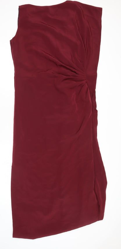 Lisa Womens Red Size 14 Sheath Cocktail Dress Ruched Sleeveless