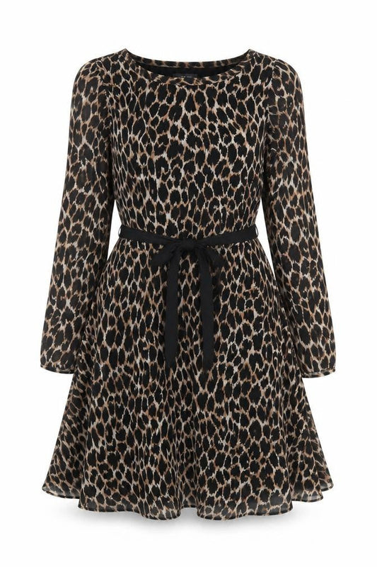 Et Vous Women Brown Leopard Print Asymmetric Dress Size 10