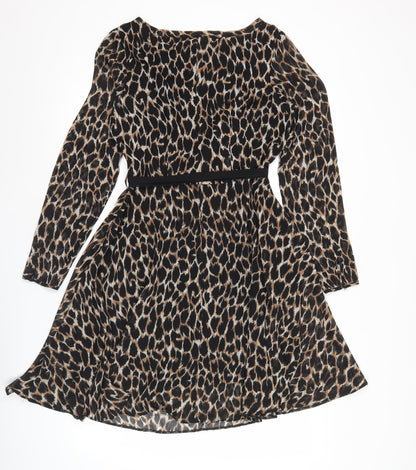 Et Vous Women Brown Leopard Print Asymmetric Dress Size 10