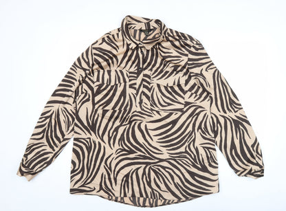 Lipsy Women’s Beige Animal Print Button-Up Blouse Size 18
