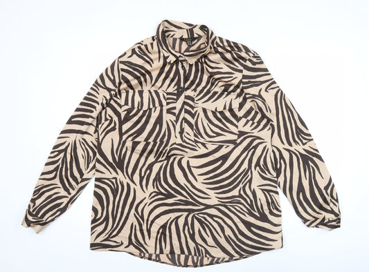 Lipsy Women’s Beige Animal Print Button-Up Blouse Size 18