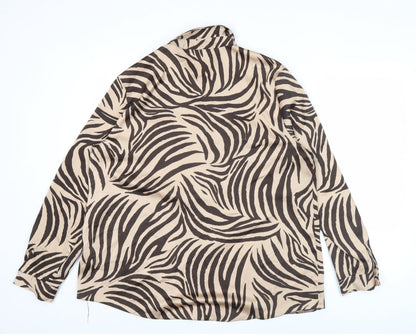 Lipsy Women’s Beige Animal Print Button-Up Blouse Size 18