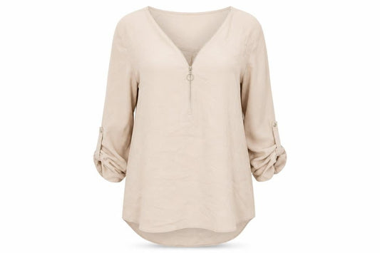 Dorothy Perkins Women’s Beige Blouse UK 12 Zip Front Tunic Top