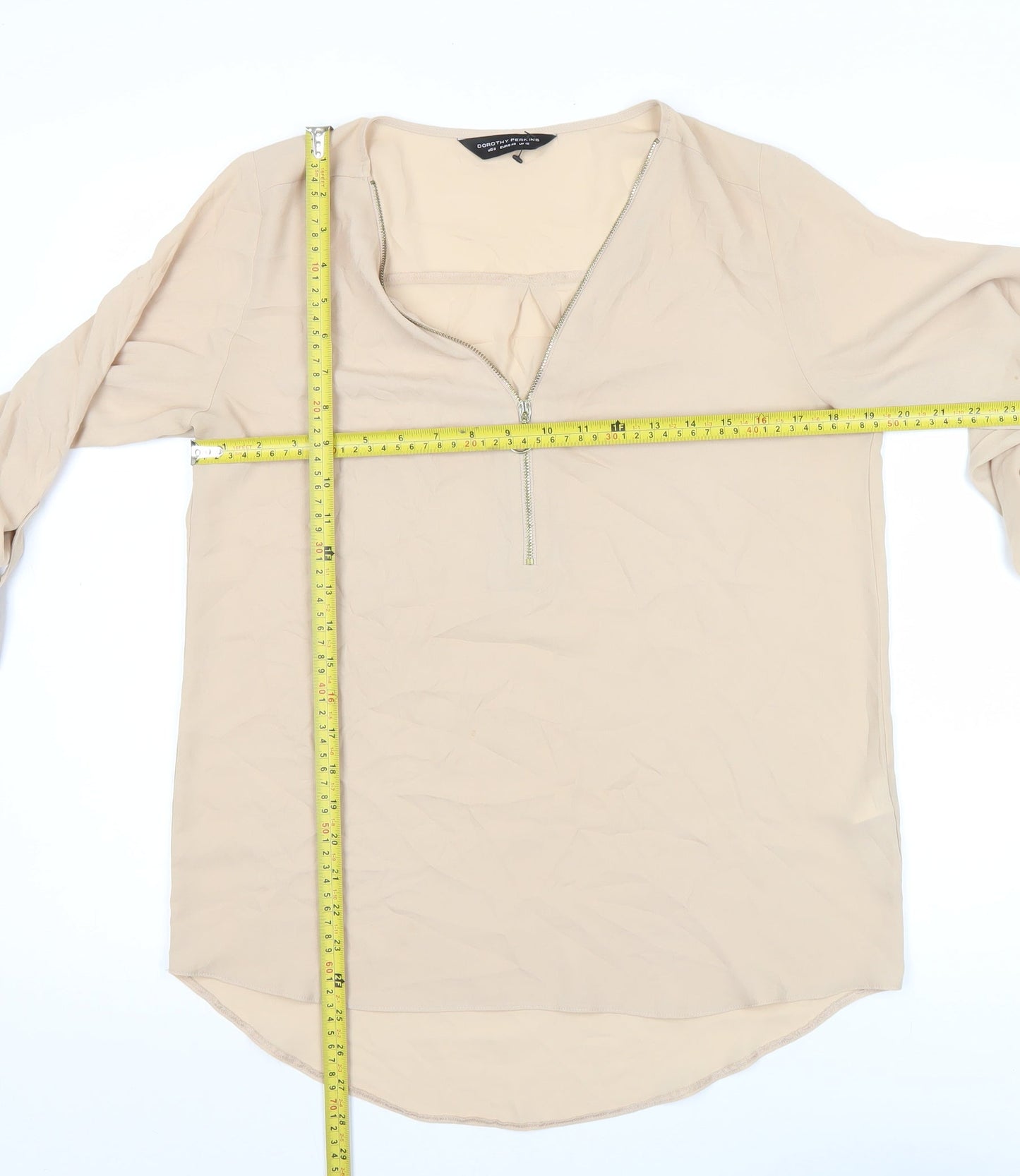 Dorothy Perkins Women’s Beige Blouse UK 12 Zip Front Tunic Top
