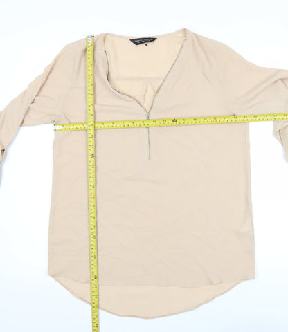 Dorothy Perkins Women’s Beige Blouse UK 12 Zip Front Tunic Top