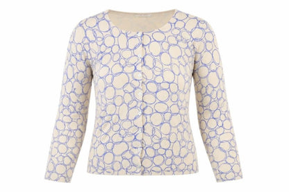 Front view of Linea women’s beige geometric button cardigan l regular fit