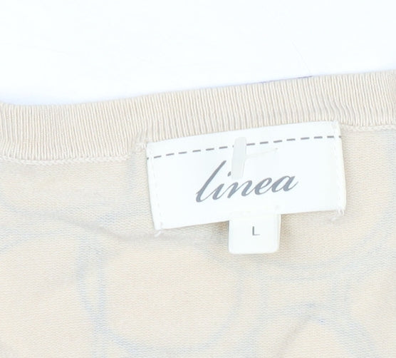 Linea Womens Beige Geometric Button Cardigan L Regular Fit