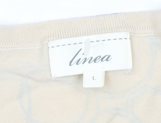Linea Womens Beige Geometric Button Cardigan L Regular Fit