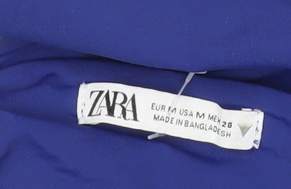 Zara Women’s Blue Long Slip Dress Size 14 V-Neck Ruched Sleeveless