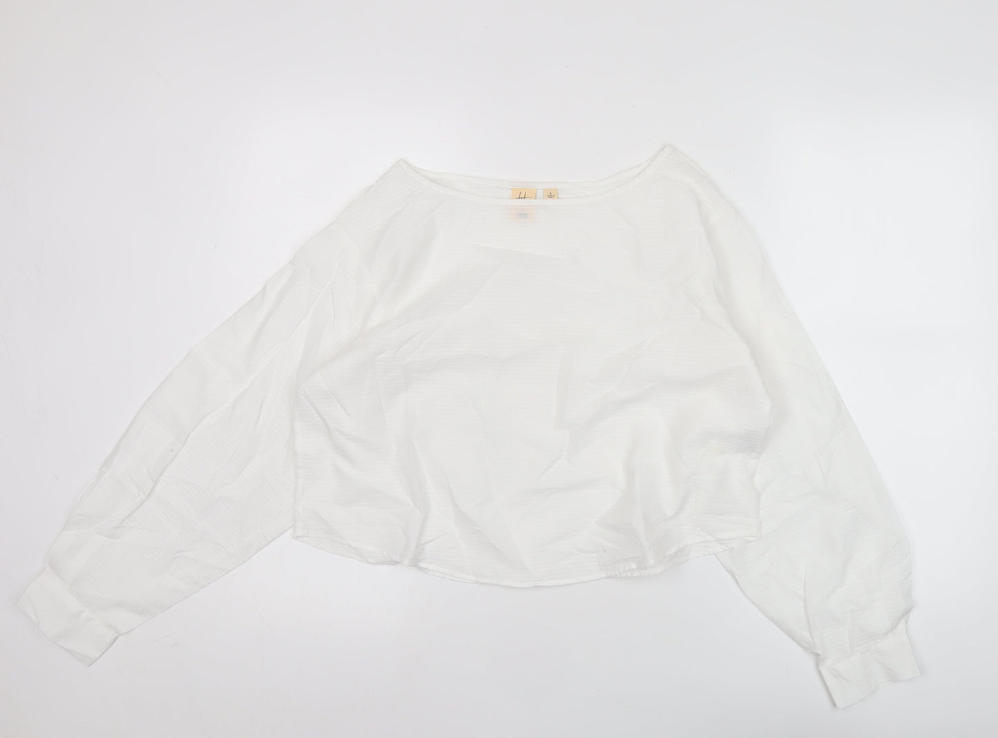 Uniqlo Women’s White Cotton Cropped Blouse L Long Sleeve Boat Neck