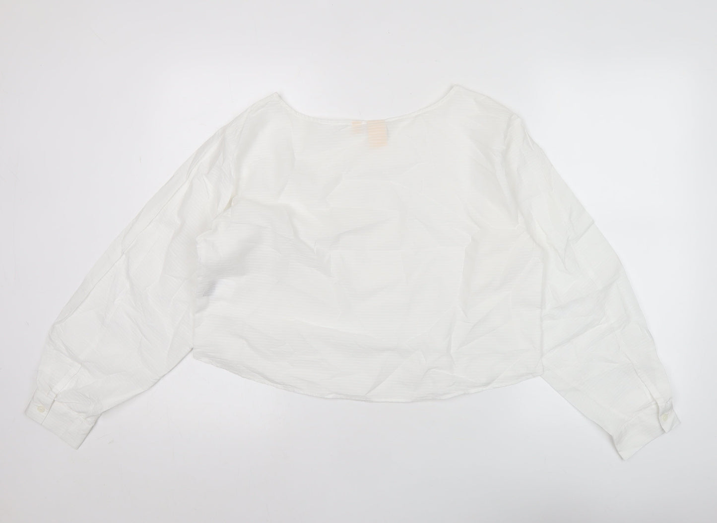 Uniqlo Women’s White Cotton Cropped Blouse L Long Sleeve Boat Neck