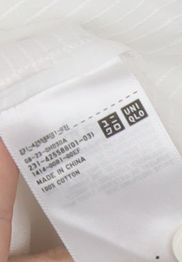 Uniqlo Women’s White Cotton Cropped Blouse L Long Sleeve Boat Neck