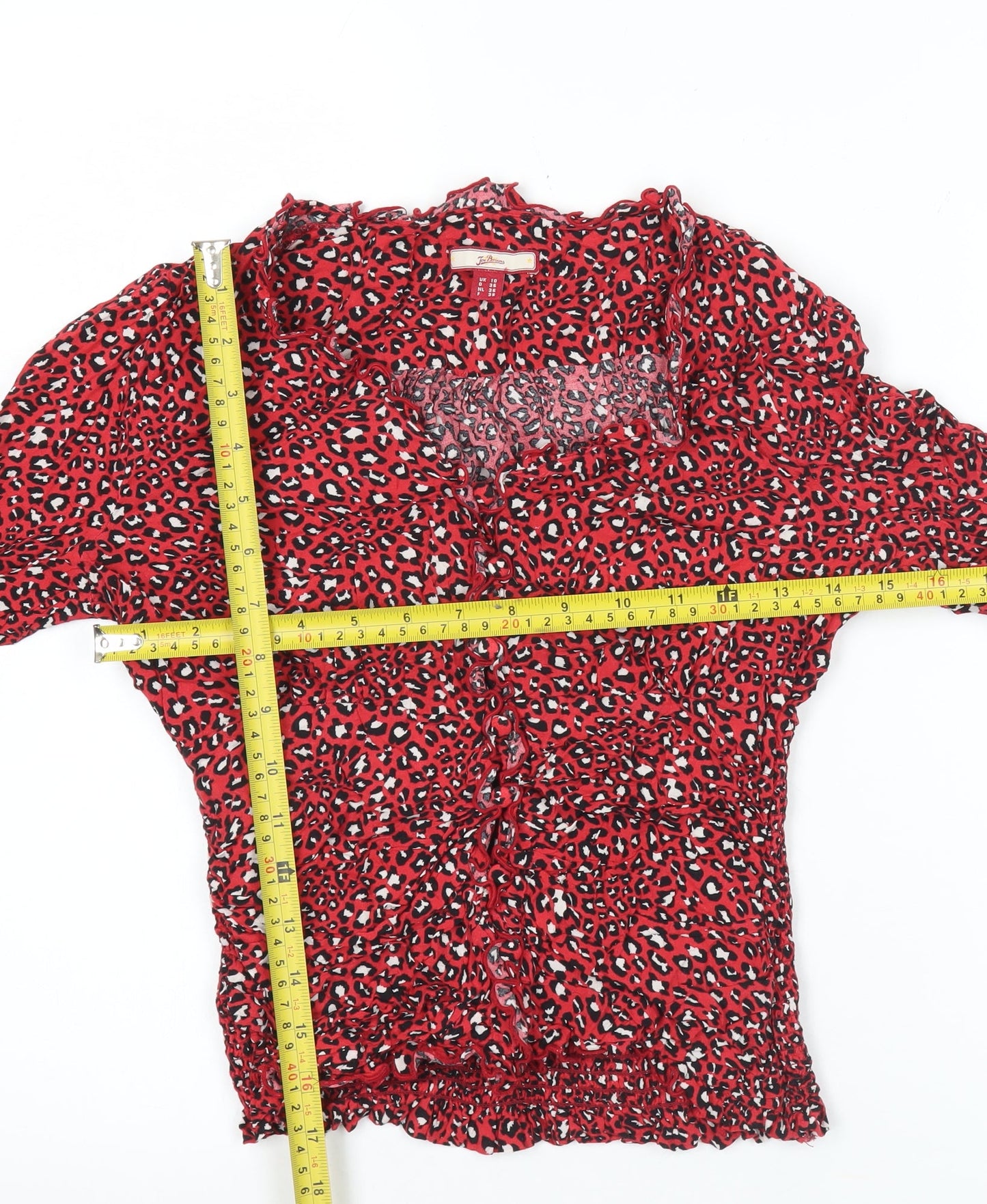 Joe Browns Women Red Animal Print Ruffle Blouse Size 10
