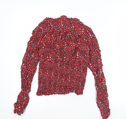Joe Browns Women Red Animal Print Ruffle Blouse Size 10