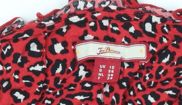 Joe Browns Women Red Animal Print Ruffle Blouse Size 10
