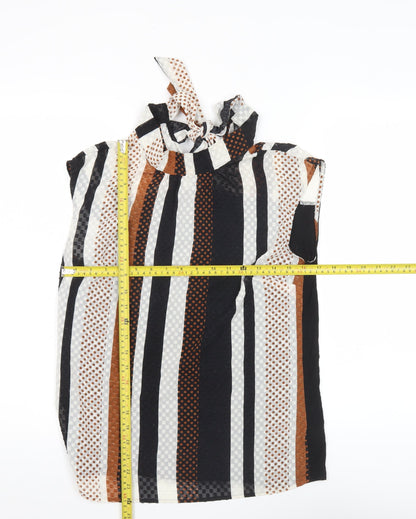 Next Women’s Petite Black Brown White Striped Bow Blouse Size 10P