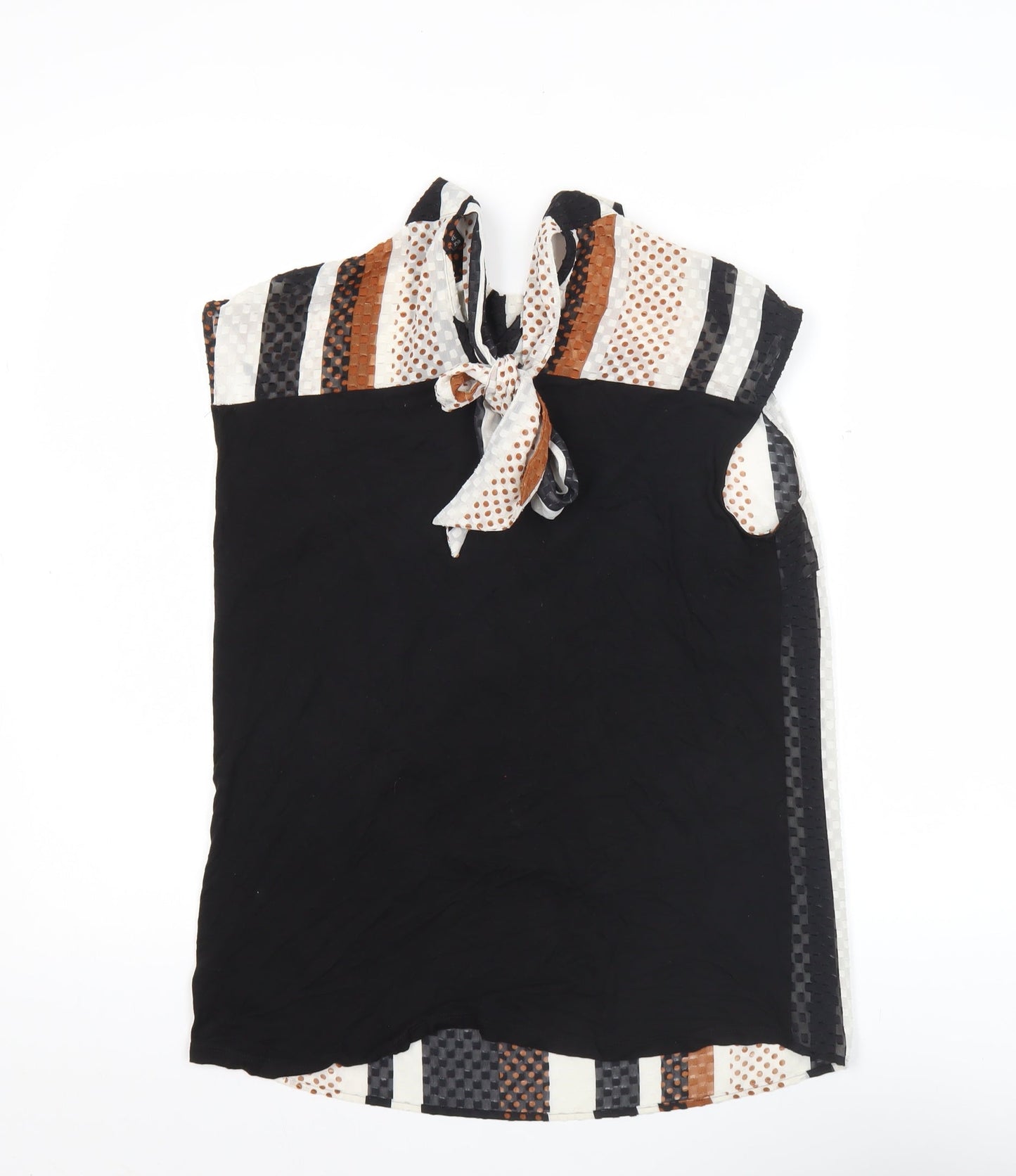 Next Women’s Petite Black Brown White Striped Bow Blouse Size 10P