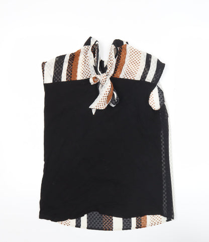 Next Women’s Petite Black Brown White Striped Bow Blouse Size 10P