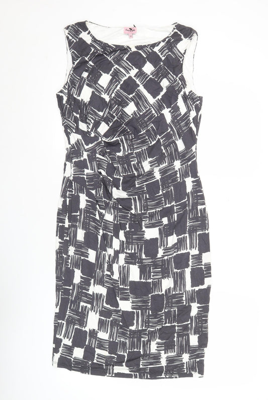 Phase Eight Womens Size 14 Black White Geometric Sheath Ruched Dress
