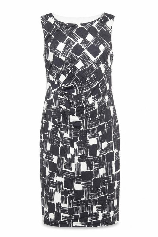 Phase Eight Womens Size 14 Black White Geometric Sheath Ruched Dress