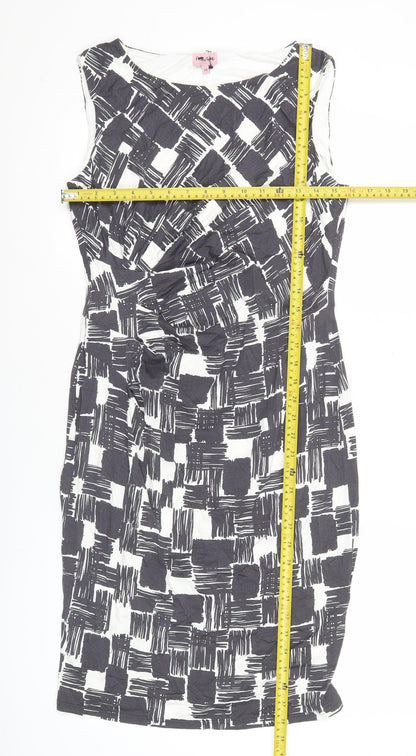 Phase Eight Womens Size 14 Black White Geometric Sheath Ruched Dress