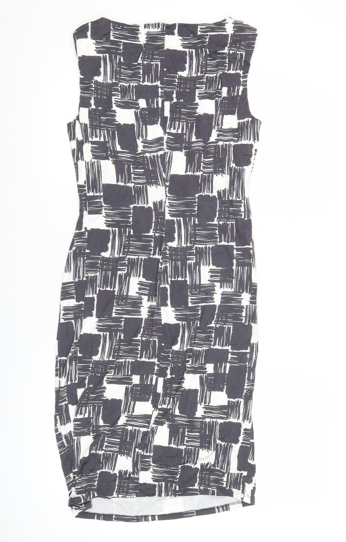 Phase Eight Womens Size 14 Black White Geometric Sheath Ruched Dress