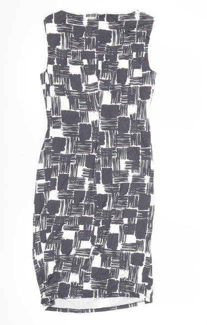 Phase Eight Womens Size 14 Black White Geometric Sheath Ruched Dress