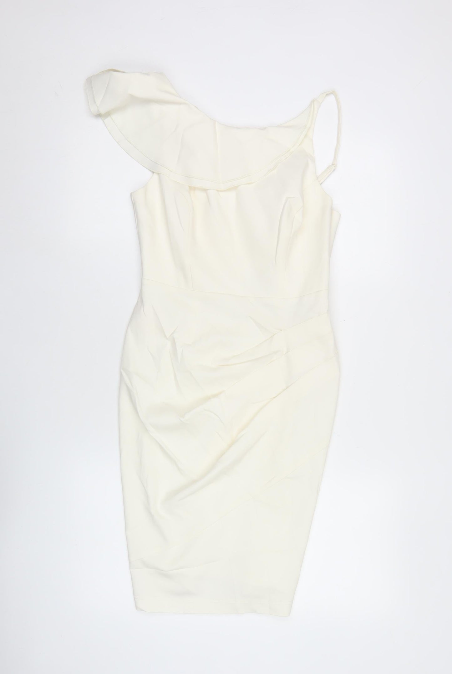 Lipsy Women Ivory One Shoulder Bodycon Dress Size 10 Ruffle Detail