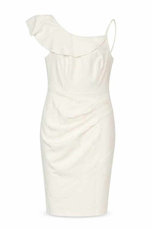 Lipsy Women Ivory One Shoulder Bodycon Dress Size 10 Ruffle Detail