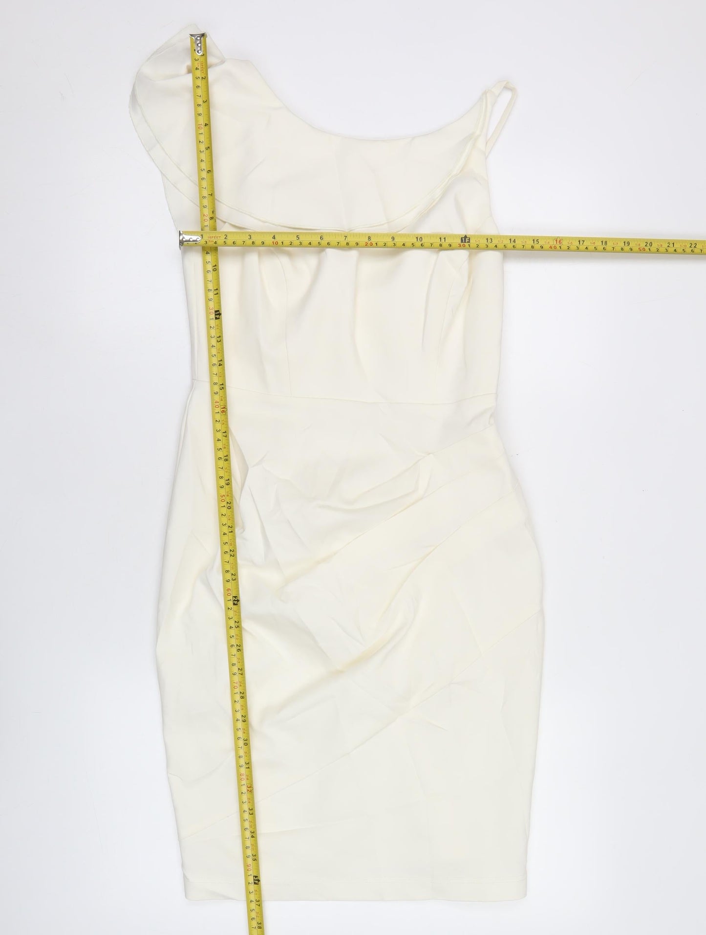 Lipsy Women Ivory One Shoulder Bodycon Dress Size 10 Ruffle Detail