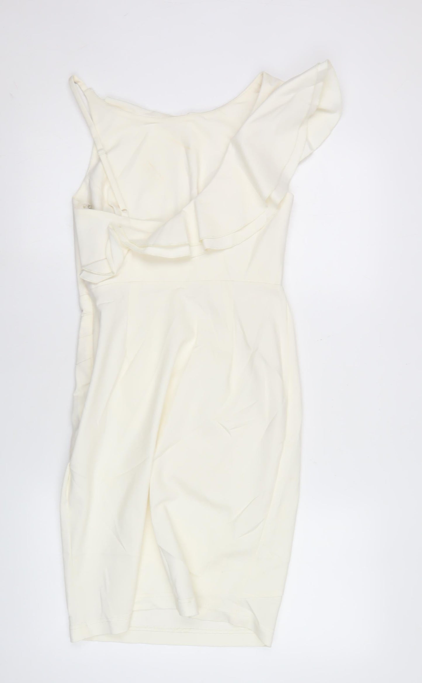 Lipsy Women Ivory One Shoulder Bodycon Dress Size 10 Ruffle Detail