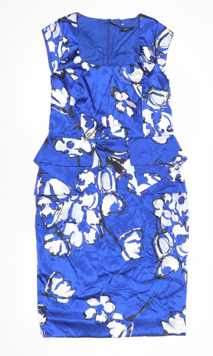 Roman Women’s Blue Floral Sheath Dress Size 12 Knee Length