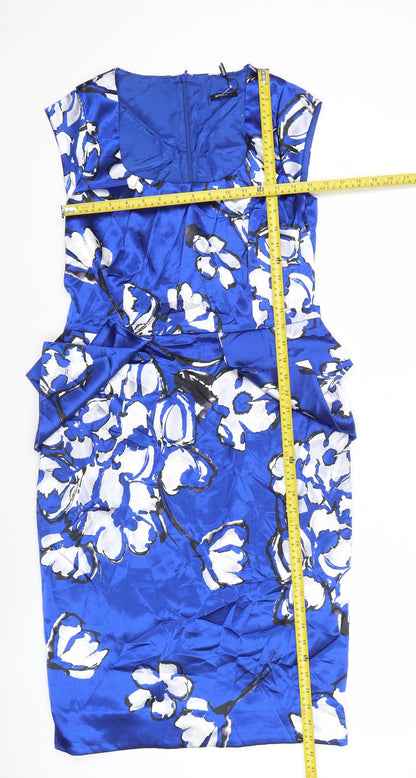 Roman Women’s Blue Floral Sheath Dress Size 12 Knee Length