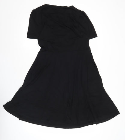 Boden Women Black Size 12 A-Line Knee Length Short Sleeve Dress